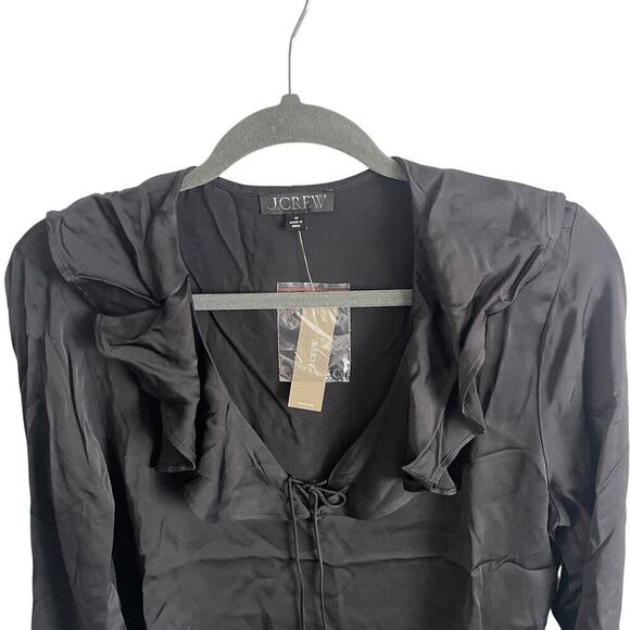 J.Crew Goldie Satin Top Long Sleeve Blouse in Black Size Medium NEW - Picture 6 of 9